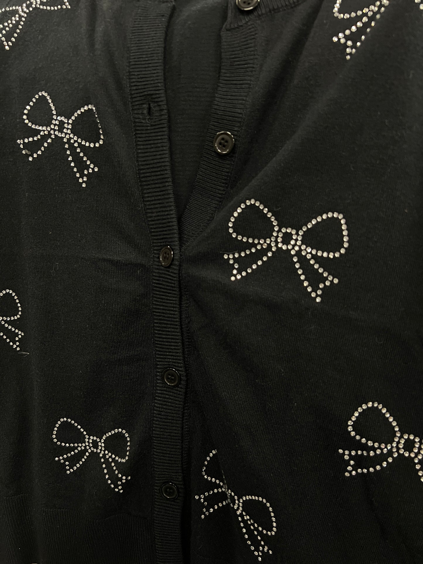 Black Rhinestone Bows Button Up Cardigan (Reg. and Plus)