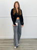 Luxe Black Single Button Sweater Top  (Reg.)