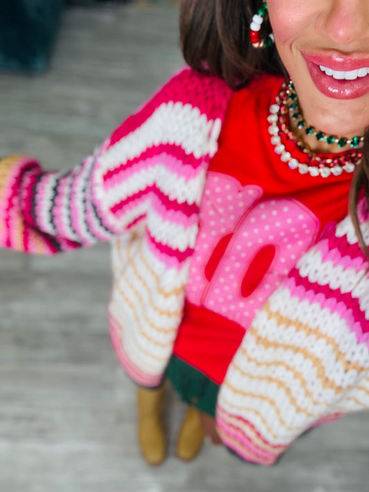 Pink Multi Chunky Striped Sweater Cardigan (Reg & Plus)