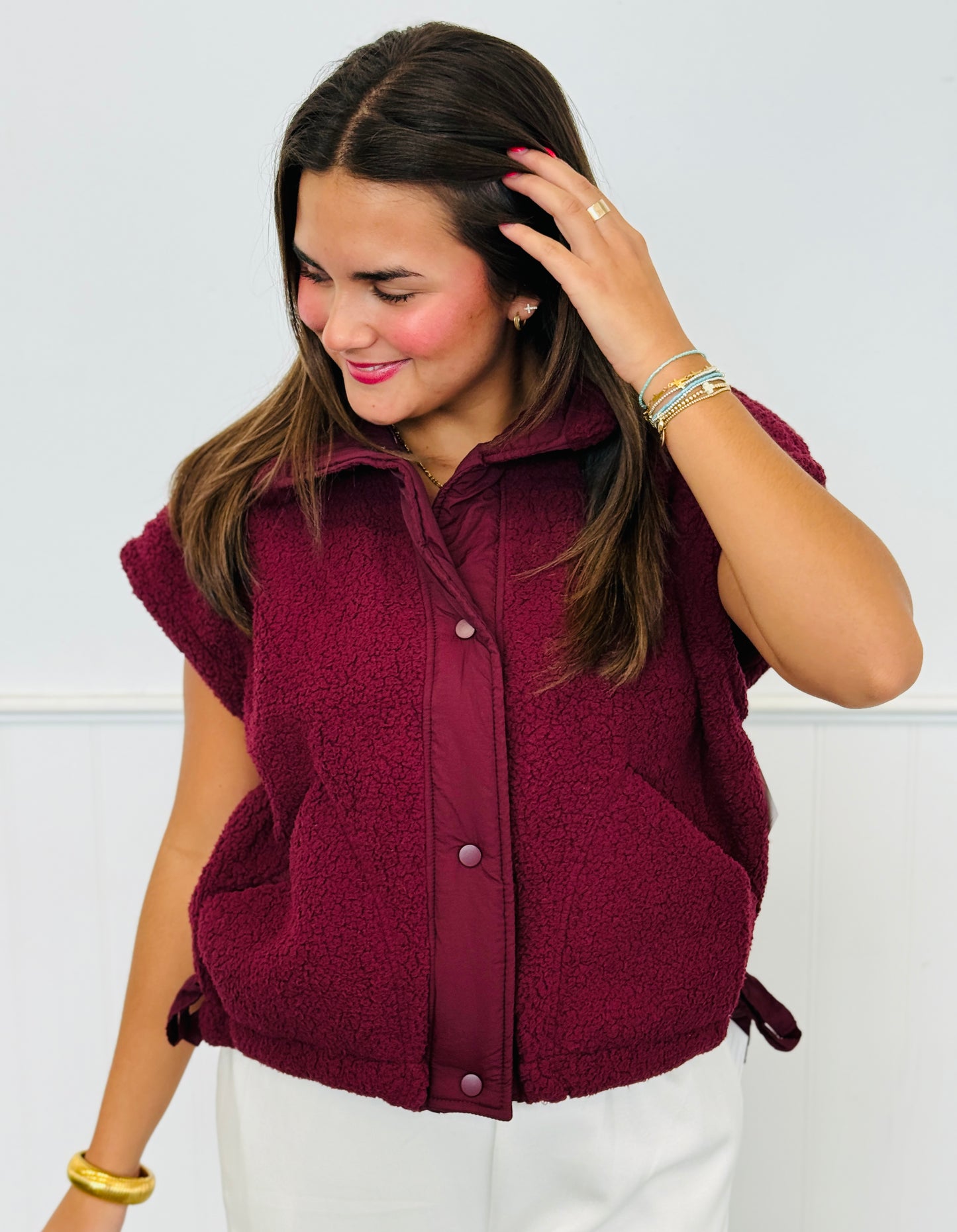 Burgundy Essential Teddy Sherpa Vest (Reg.)