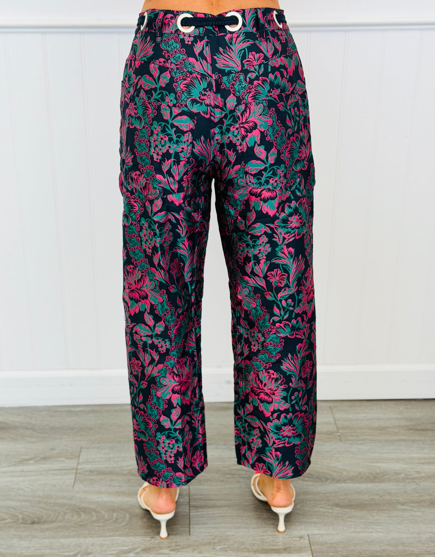 Navy Floral Jacquard Barrel Jeans (Reg.)