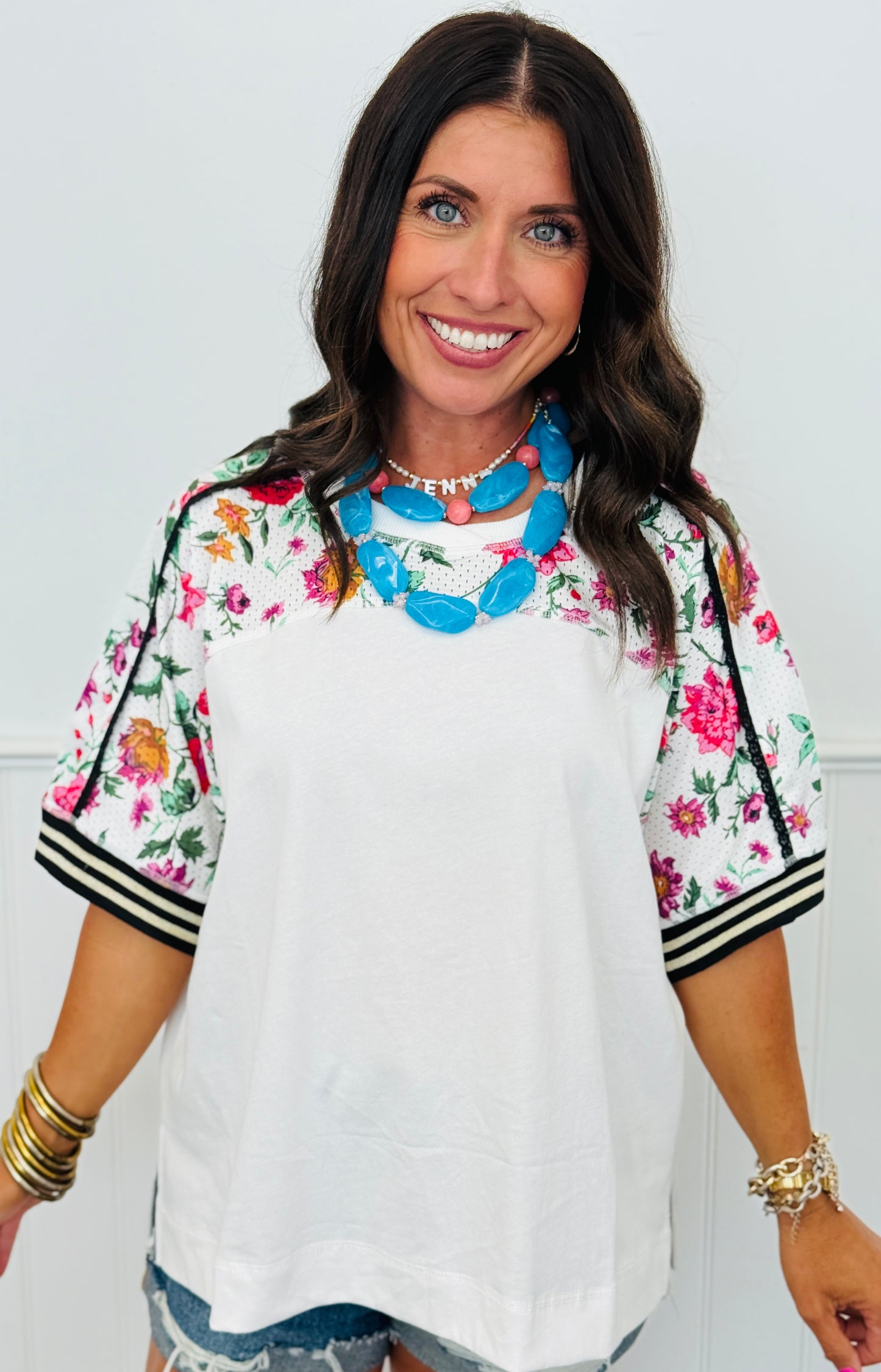 White Contrast Floral Top (Reg & Plus)