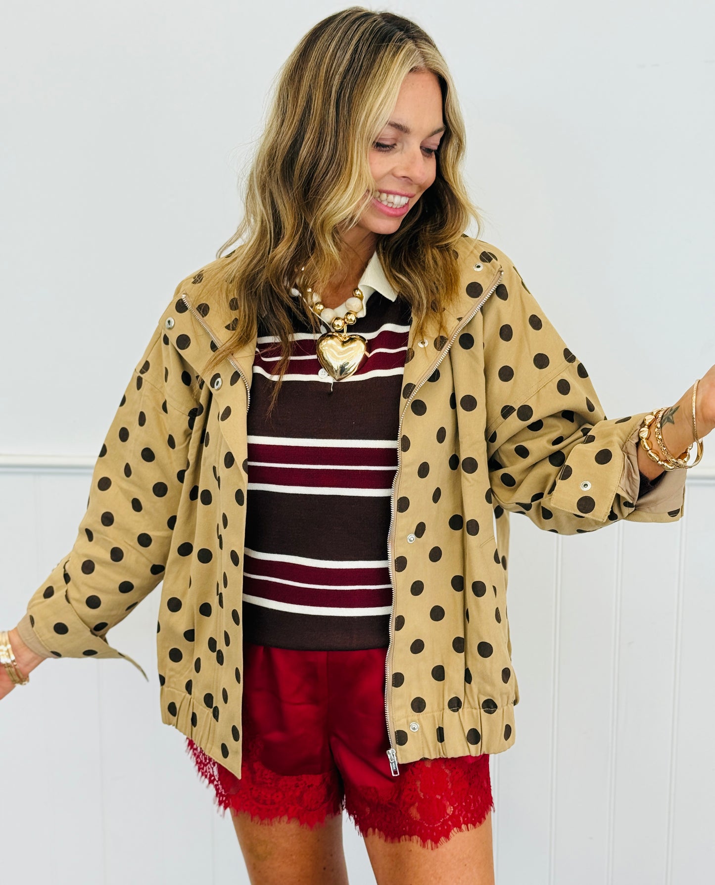 Polka Dot High Neck Bomber Jacket (Reg)