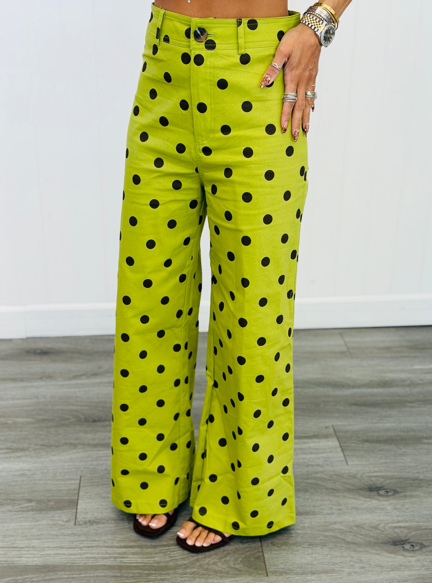 Olive Polka Dot Wide Leg Pants (Reg.)