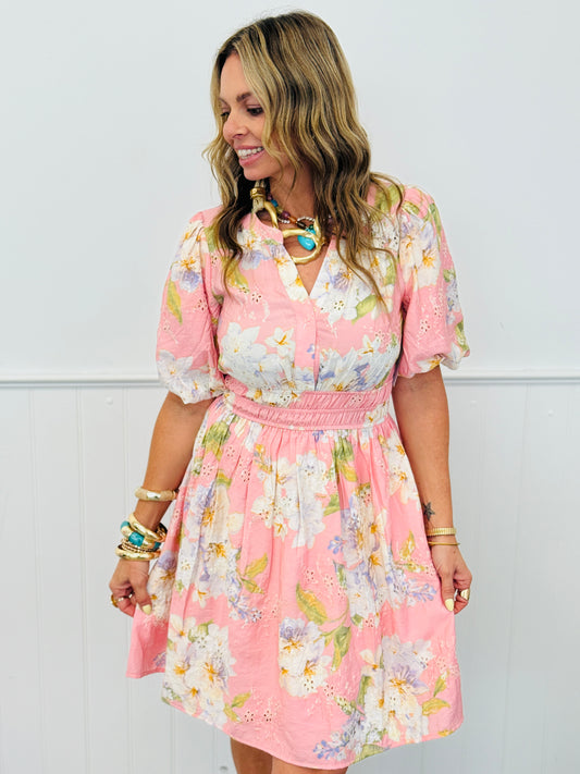 Pink Multi Floral Delight Mini Dress (Reg.)