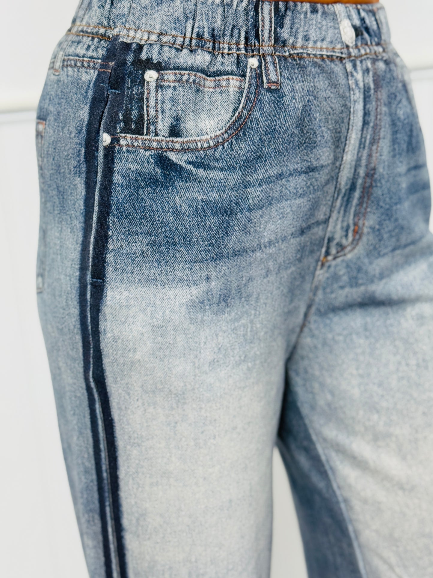 Faux Denim Double Side Line Pants (Reg.)