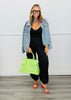 Light Denim Studded Jewels Button Up Jacket (Reg & Plus)