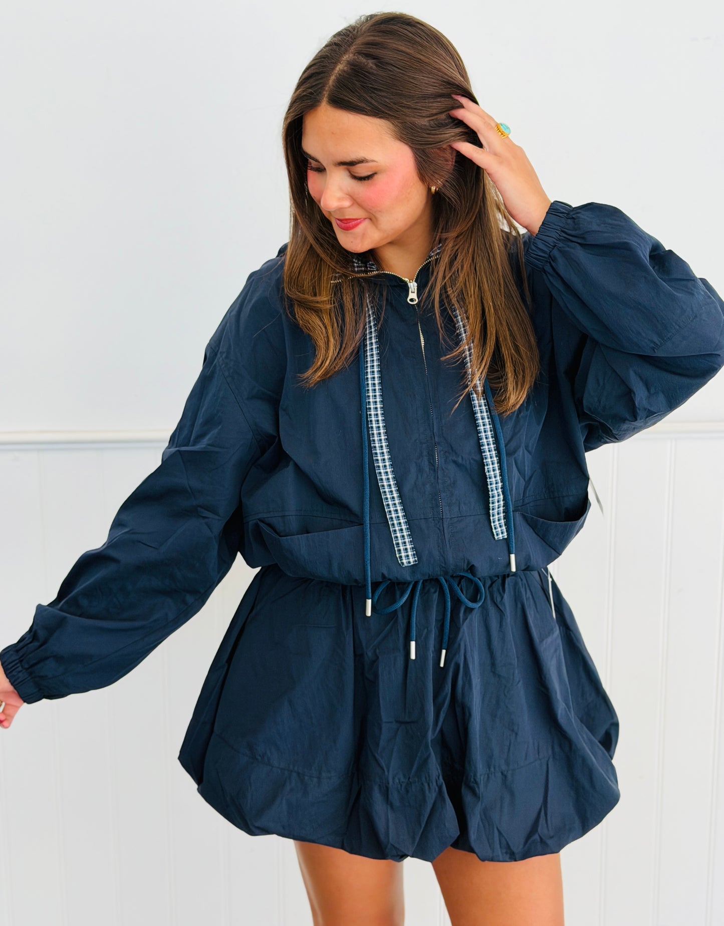 Navy Drawstring Balloon Mini Skirt (Reg & Plus)