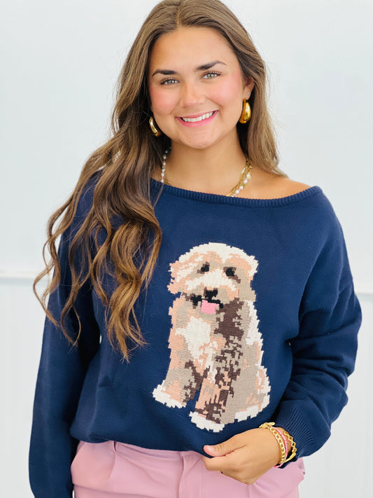 Navy Long Sleeve Goldendoodle Sweater Top (Reg.)