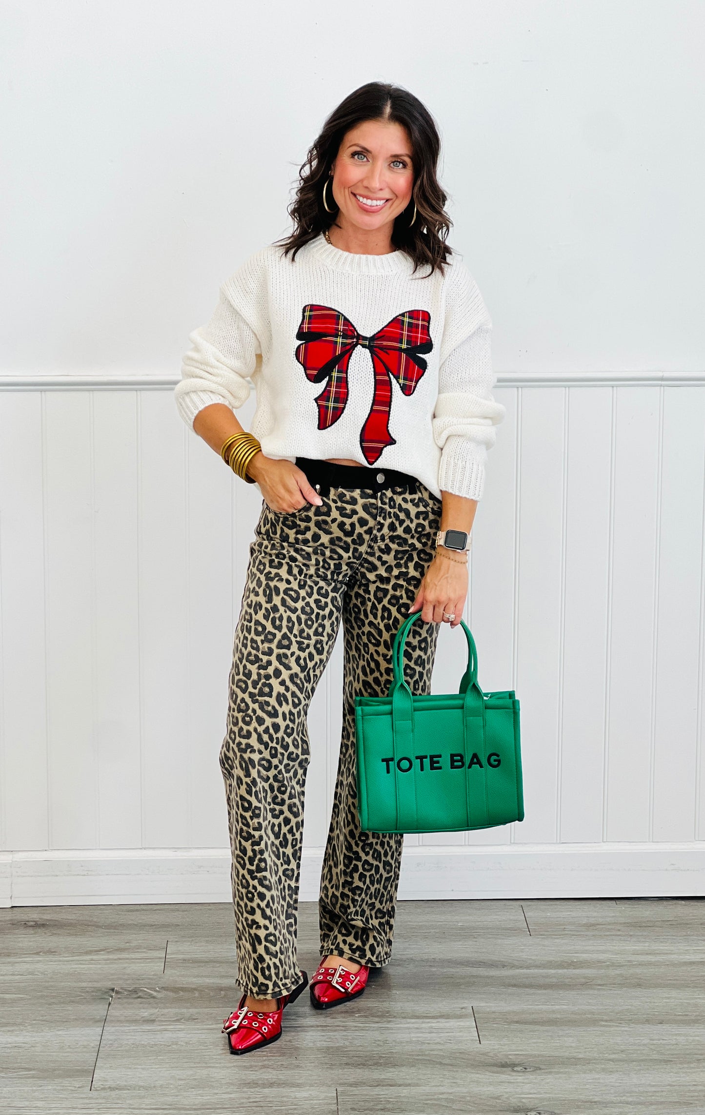 Holiday Bow Pullover Graphic Sweater (Reg.)-2 Colors