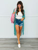 Blue/Yellow Shimmer Sheer Longline Top (Reg. and Plus)