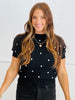 Black/Ivory Embroidered Polka Dot Sweater Top (Reg.)