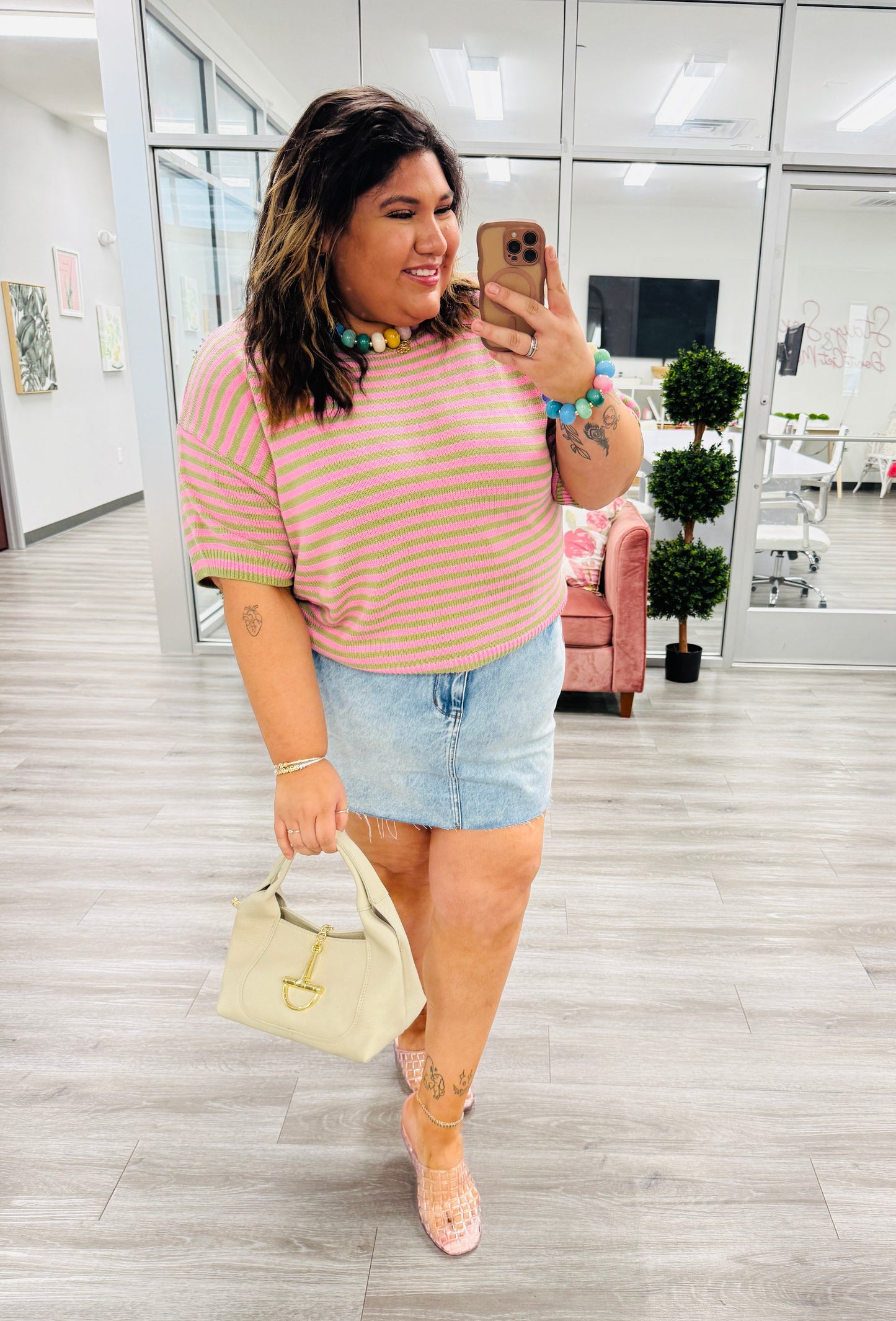 Matcha/Pink Striped Sweater Top (Reg.)
