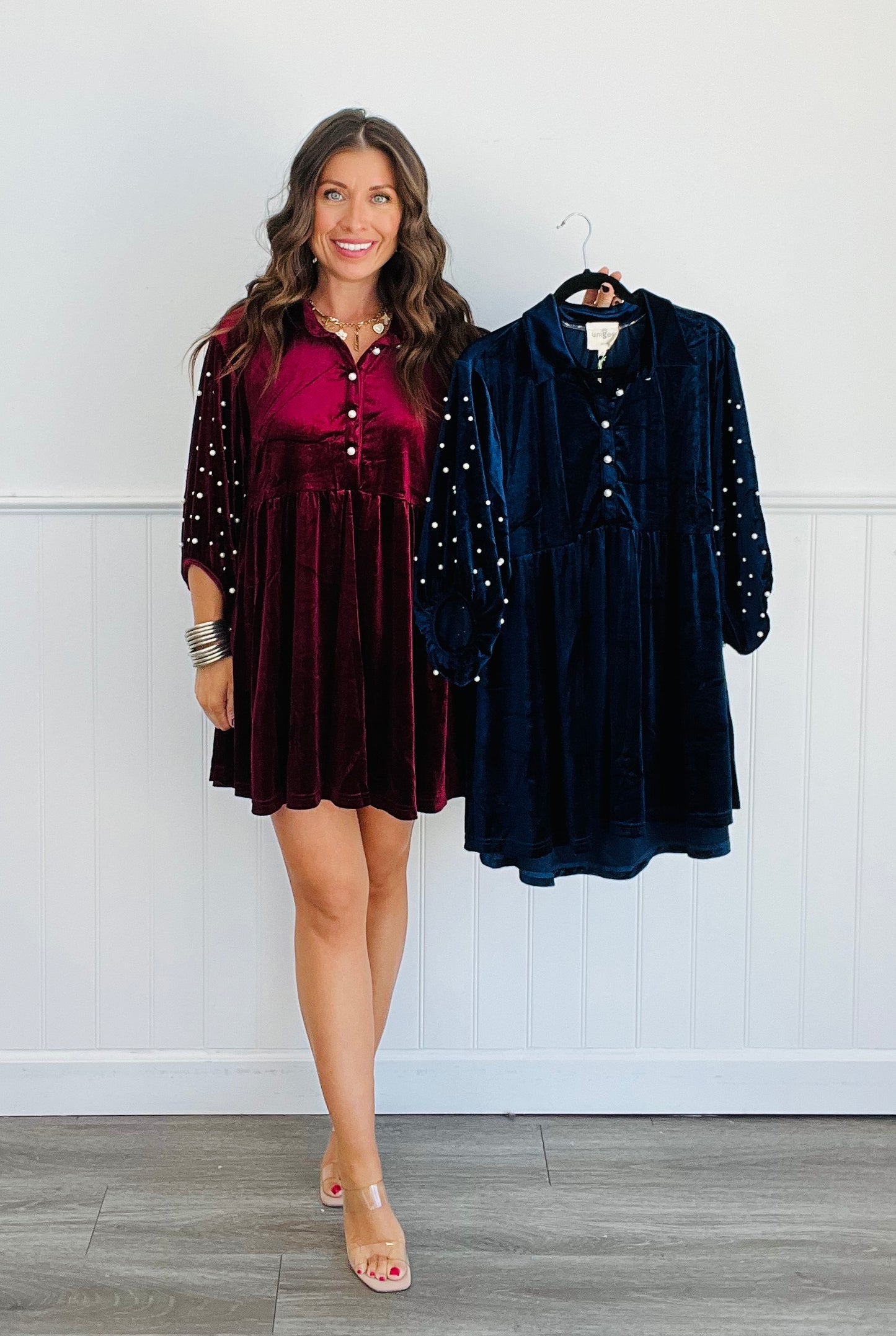 Pearl Studded Velvet Top (Reg)-2 Colors