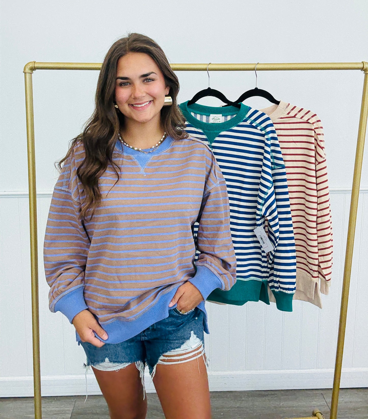 Create Comfort Striped Boxy Sweatshirt (Reg.)-3 Colors