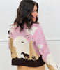 Pink/Taupe Horse Sweater Knit Button Up Cardigan (Reg.)