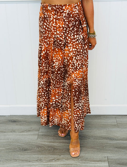 Rust Deer Print Front Slit Midi Skirt (Reg.)