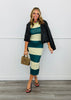 Green Striped Boat Neck Midi Dress (Reg and Plus)