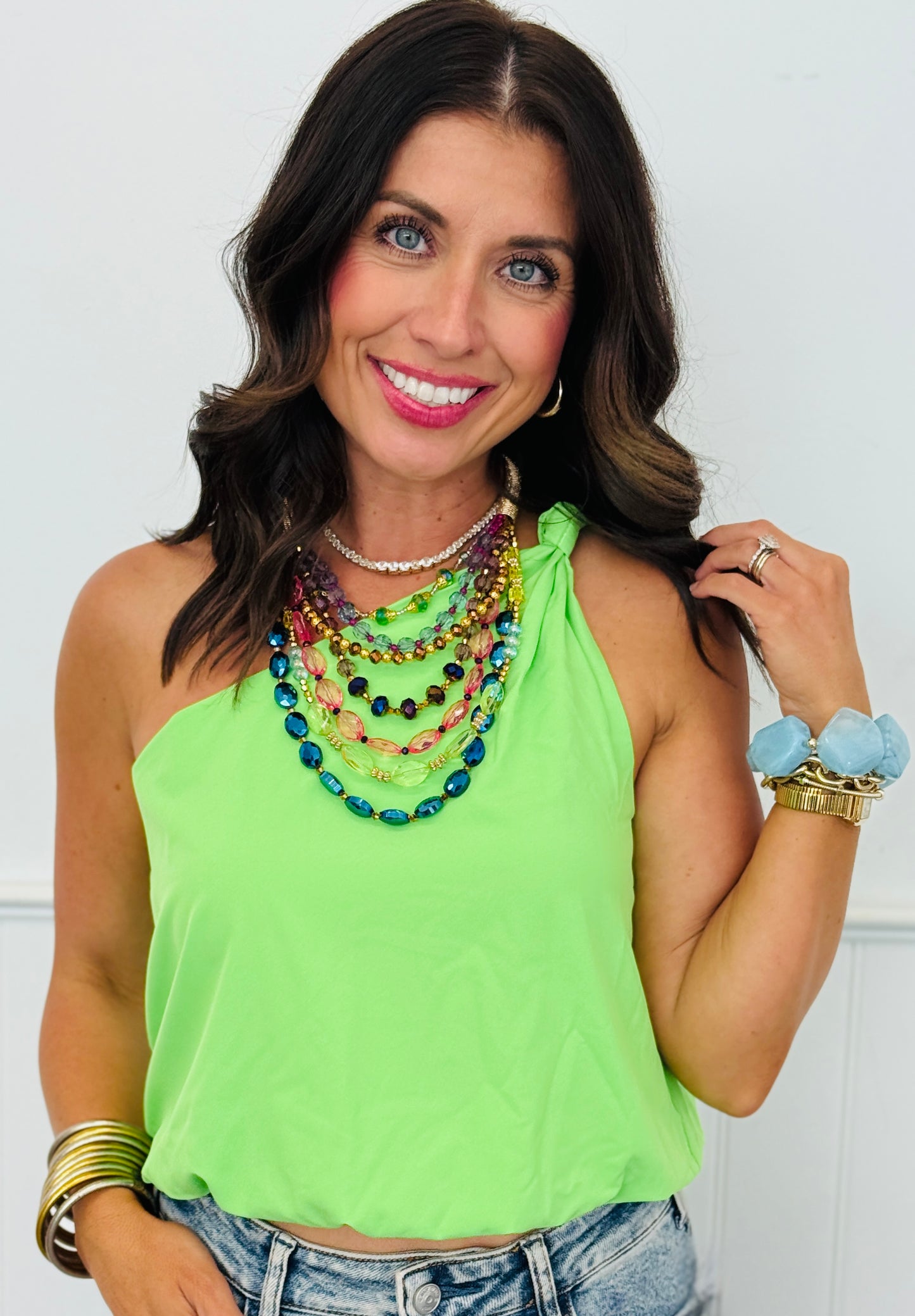 One Shoulder Knot Detail Tank Top (Reg.)-7 Colors