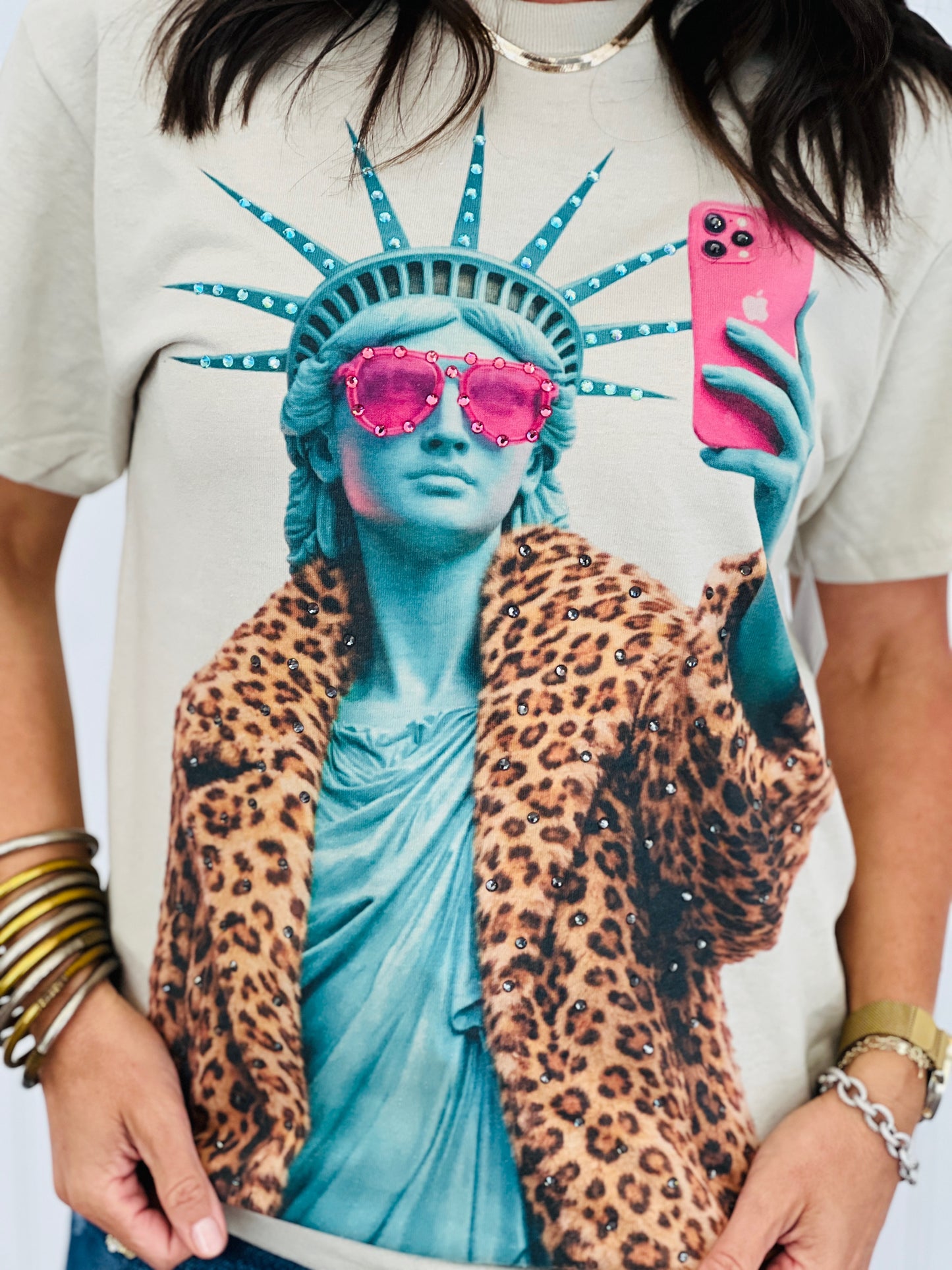 Lady Liberty Selfie Bling Tee (Reg. and Plus)