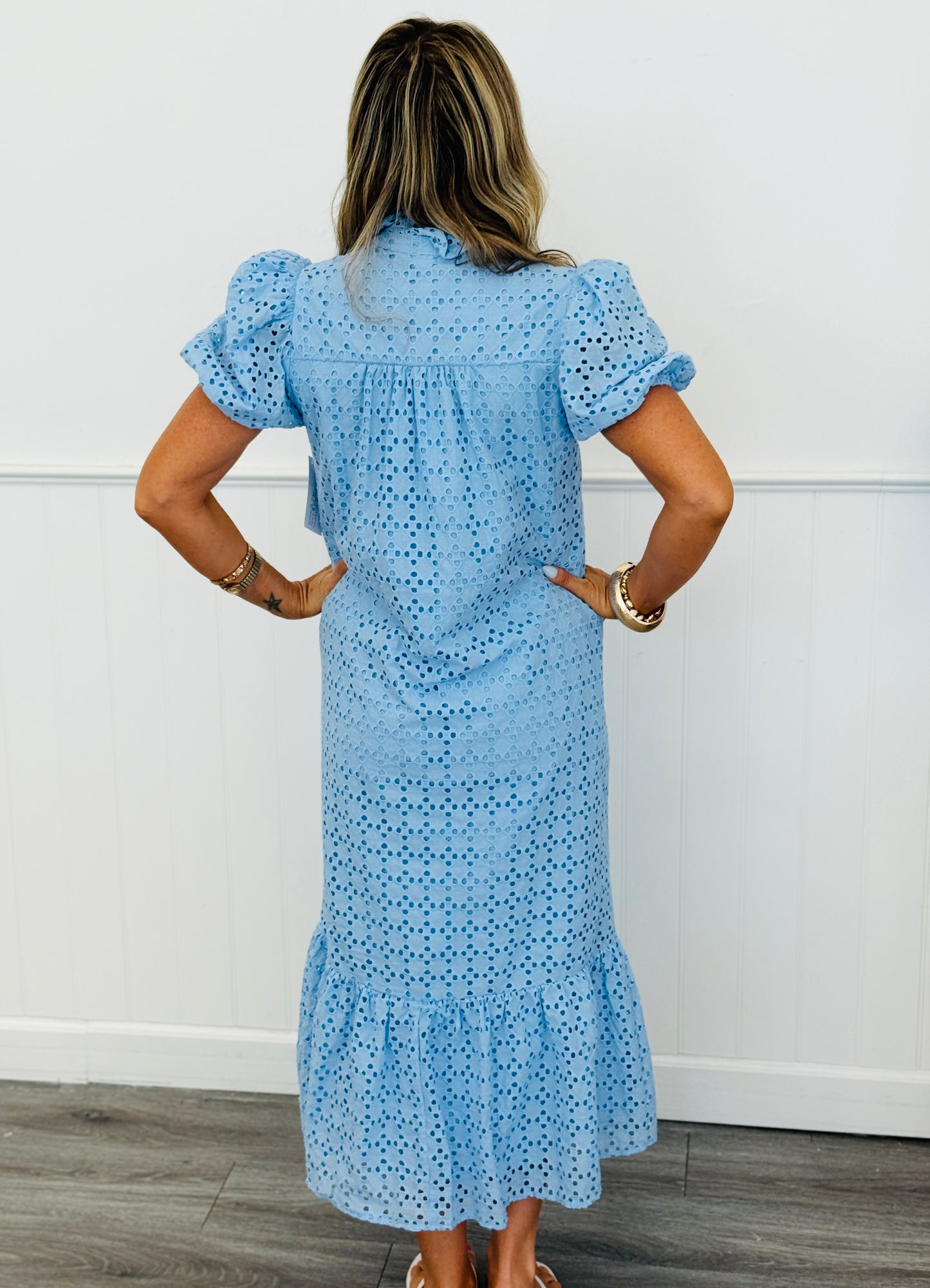 Blue Eyelet Midi Dress (Reg & Plus)