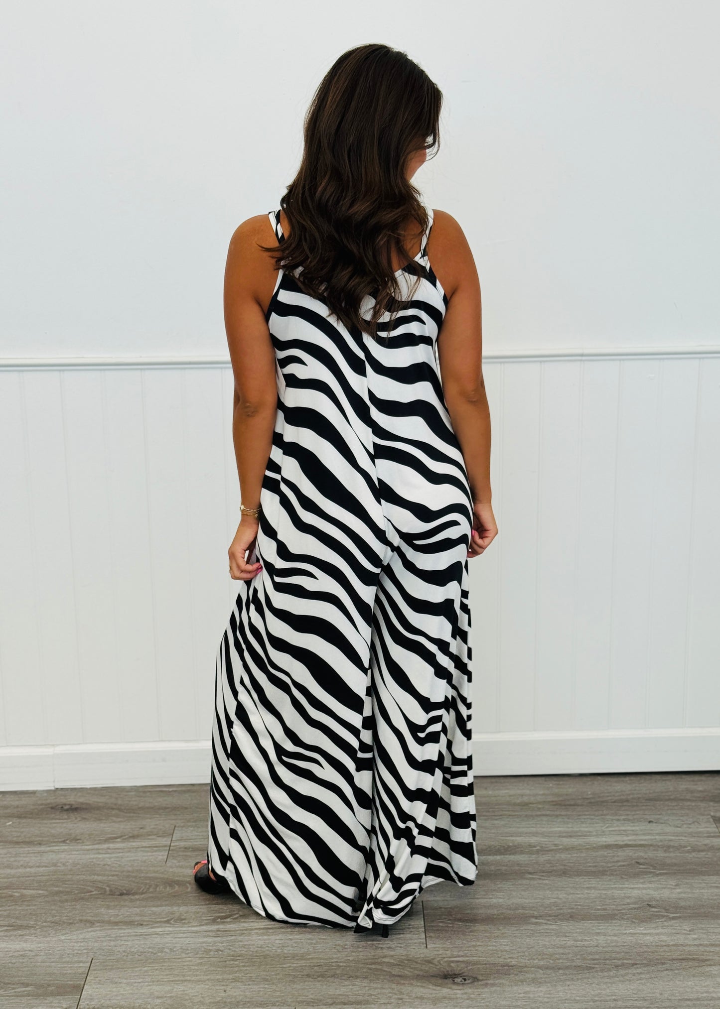 Black Zebra Print Strappy Jumpsuit (Reg & Plus)