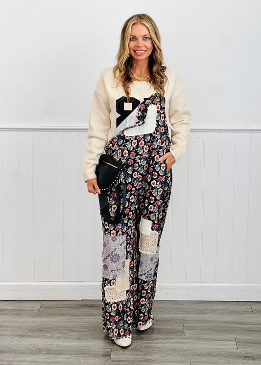 POL Black Multi Floral Print Overalls (Reg.)