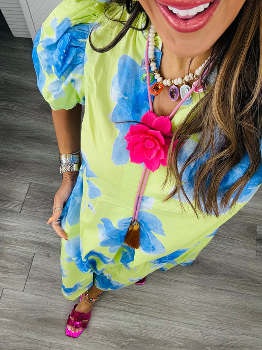 Lime Flower Pop Midi Dress (Reg.)