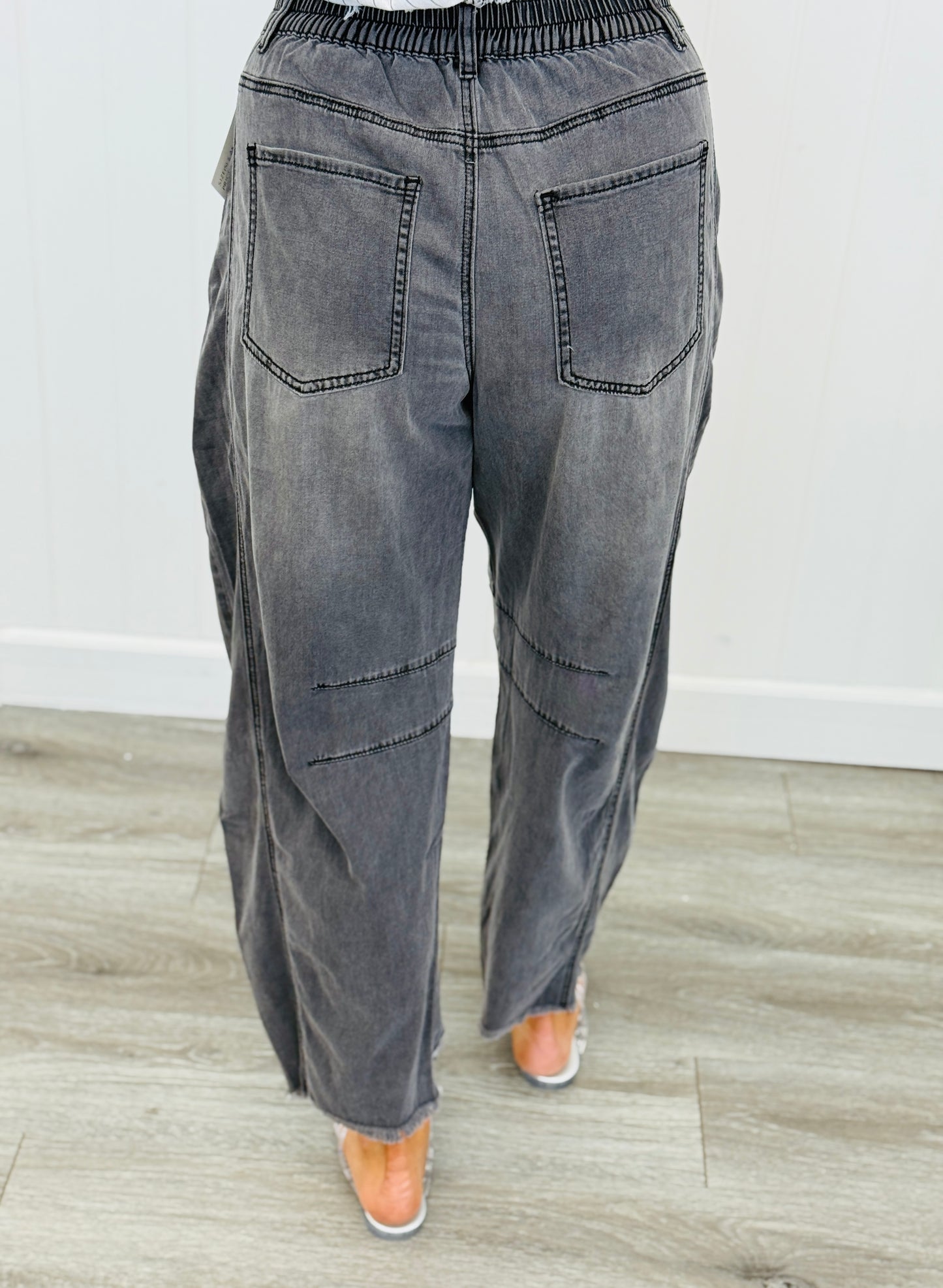 Black Denim Barrel Pants (Reg & Plus)