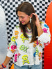 Queen Of Sparkles White Neon Multi Skull & Crossbones Top (Reg. and Plus)