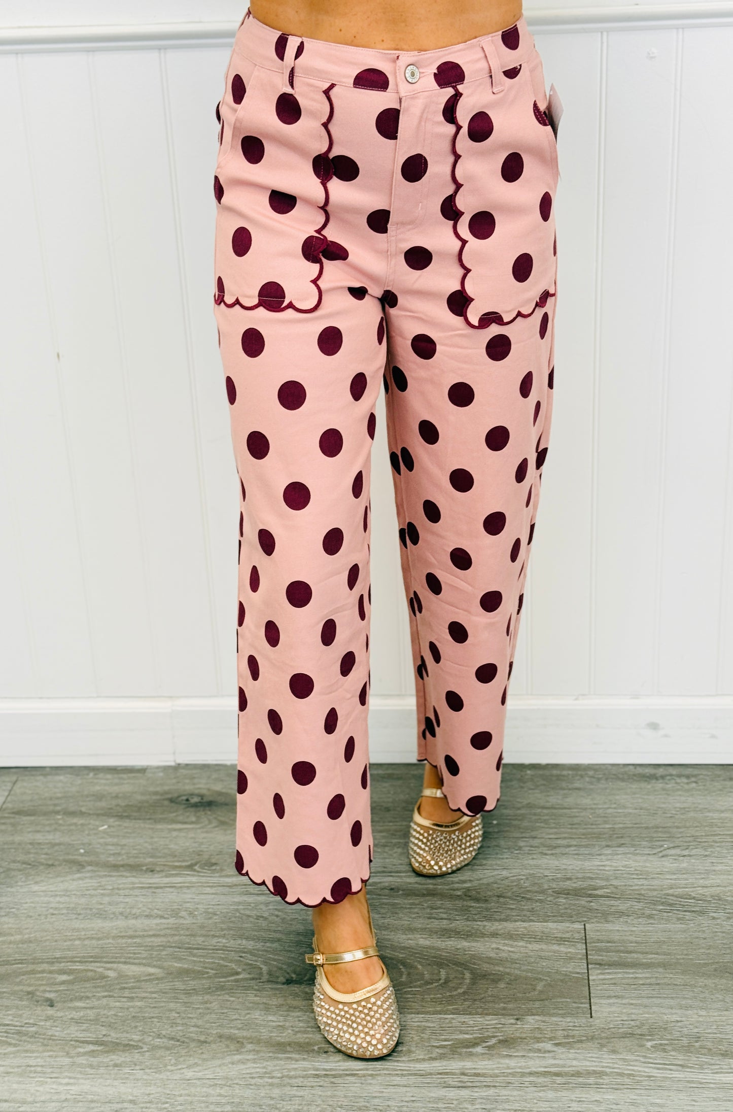 Polka Dot Scallop Trim Pants (Reg.) - 2 Colors