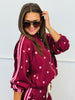 Burgundy Polka Dot Side Stripe Zip Up Jacket (One Size)