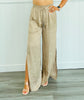 Warm Taupe Satin Slit Pants (Reg)