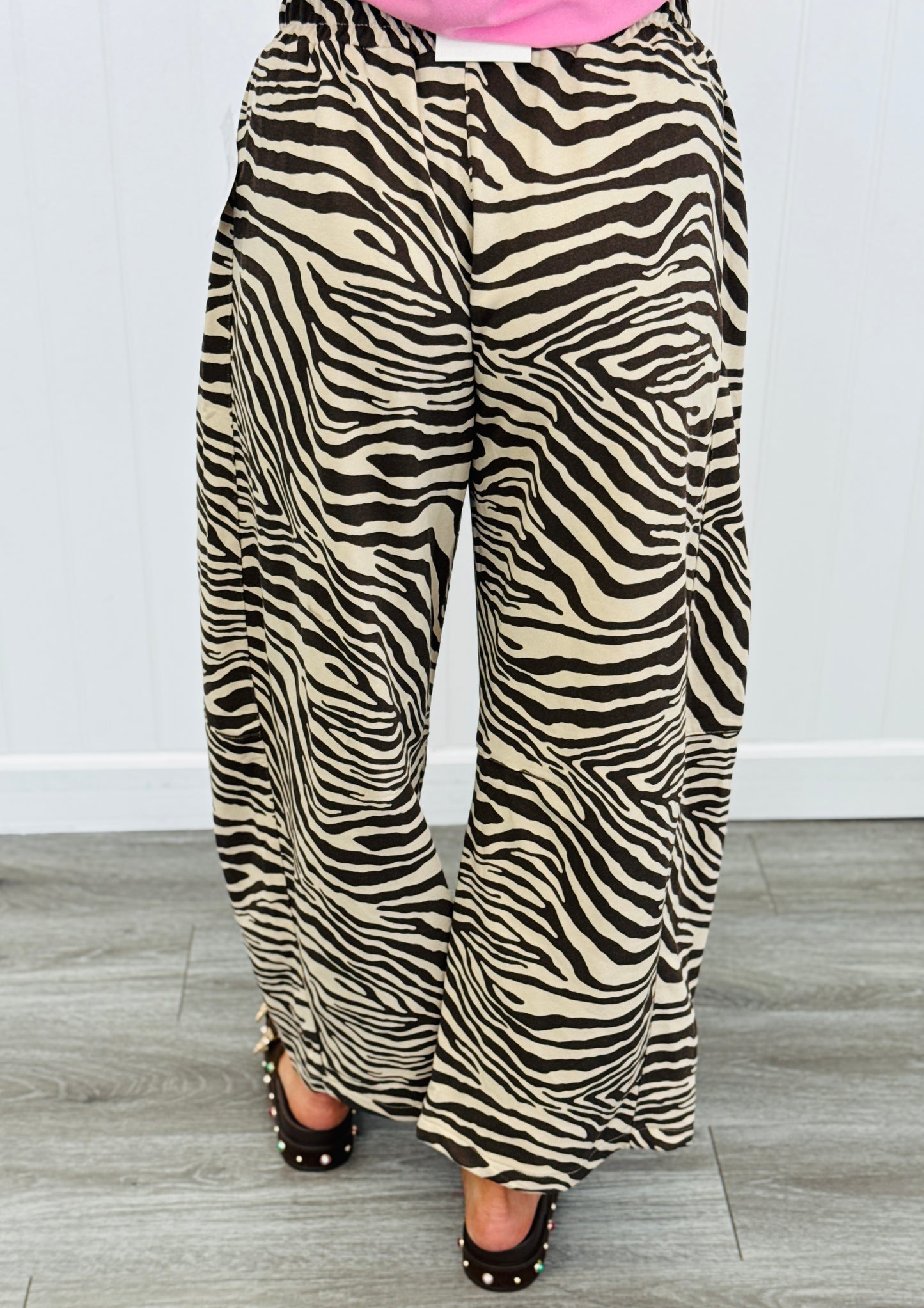 Brown/Beige Zebra Print Baggy Barrel Pants (Reg.)