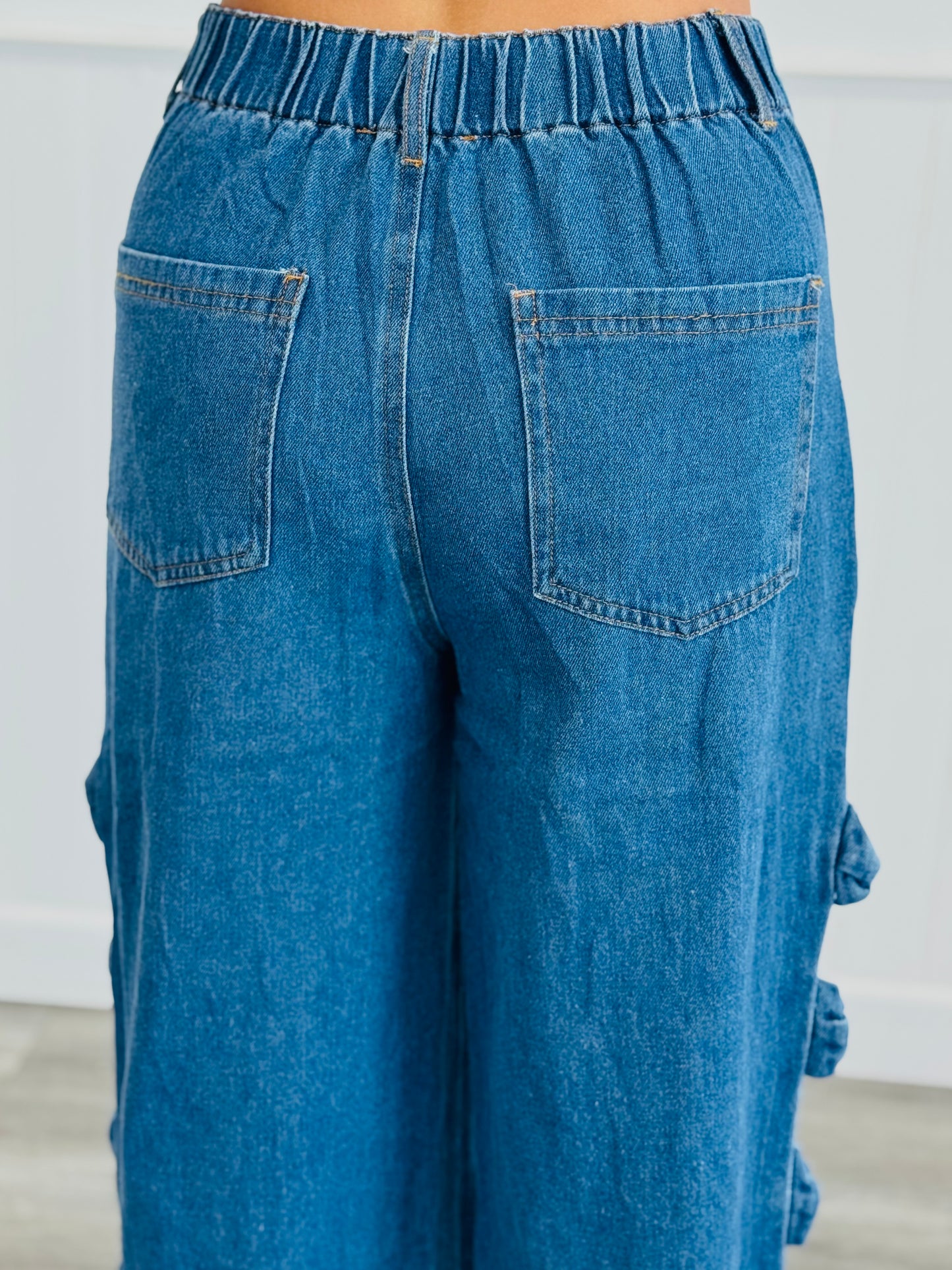 Denim Bow Detailed Side Seam Pants (Reg & Plus)