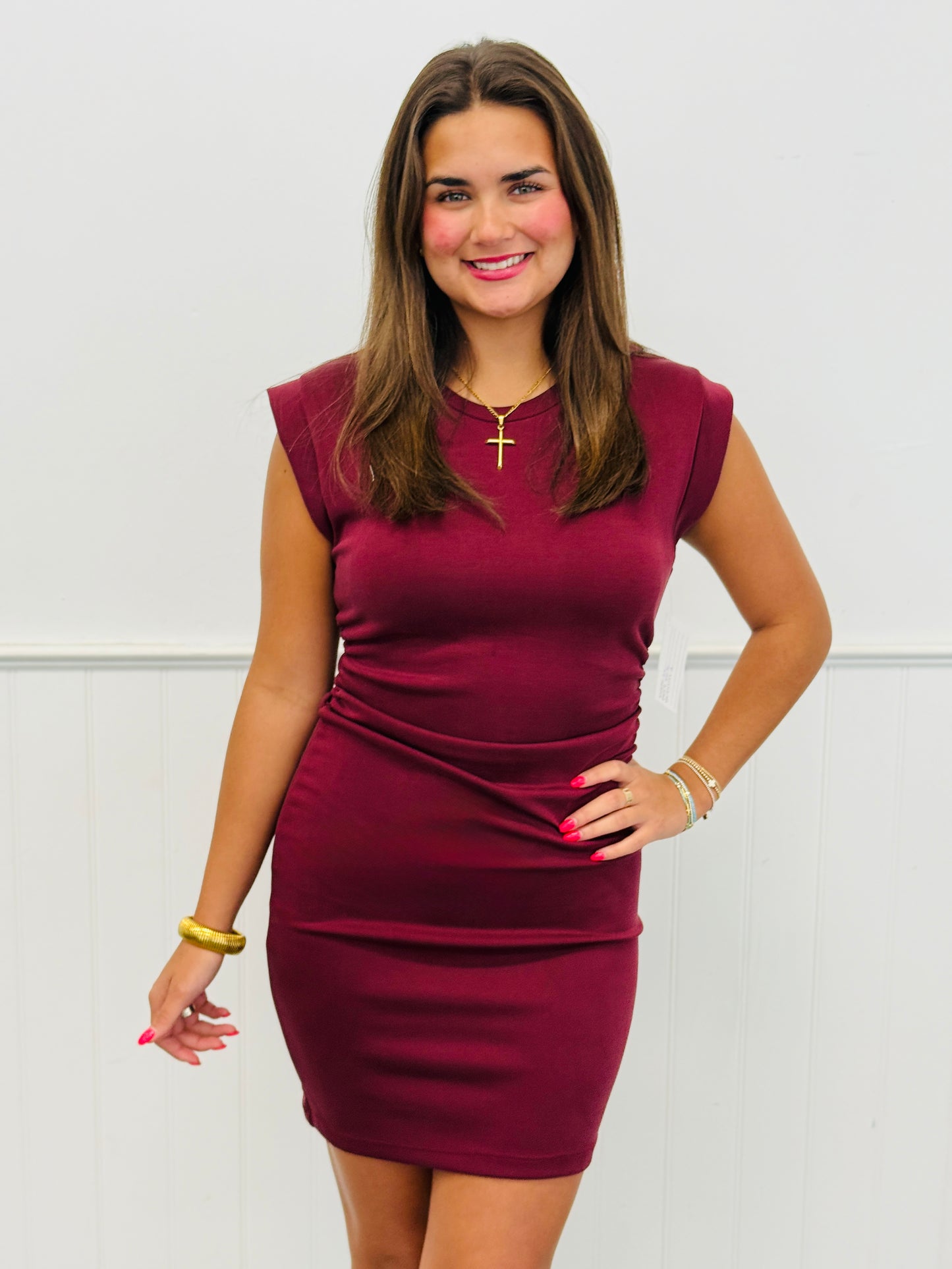 Maroon Cinched Waist Mini Dress (Reg.)