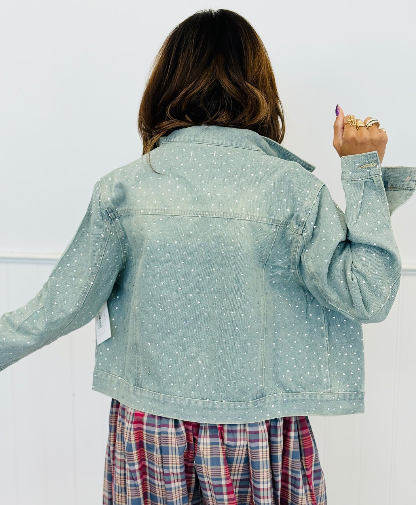 Light Denim Rhinestone Button Up Jacket (Reg. and Plus)