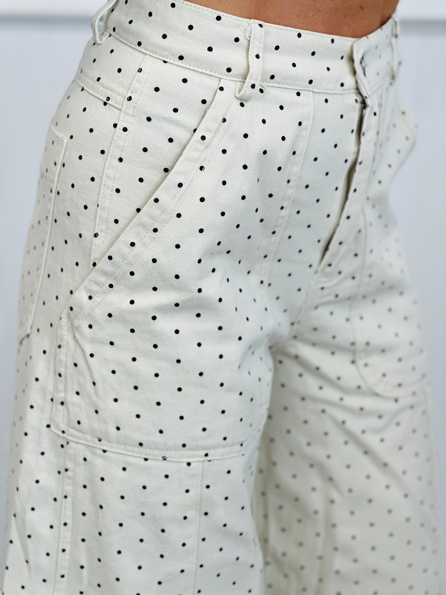 Cream Dot Wide Leg Pants (Reg. and Plus)