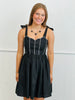 Black Bow Tie Shoulder Straps Mini Dress (Reg.)