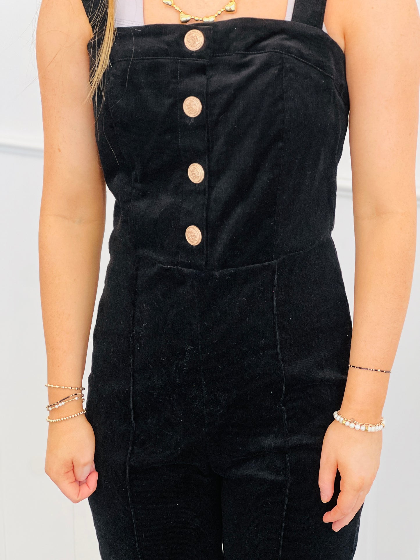 Black Stretch Corduroy Jumpsuit (Reg & Plus)