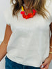 Ivory V-Neck Sequin Top (Reg.)