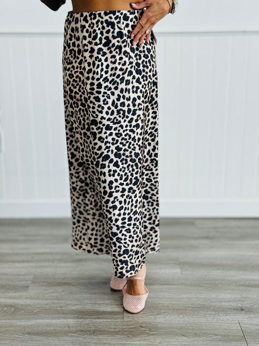 Leopard Satin Effect Maxi Skirt (Reg)