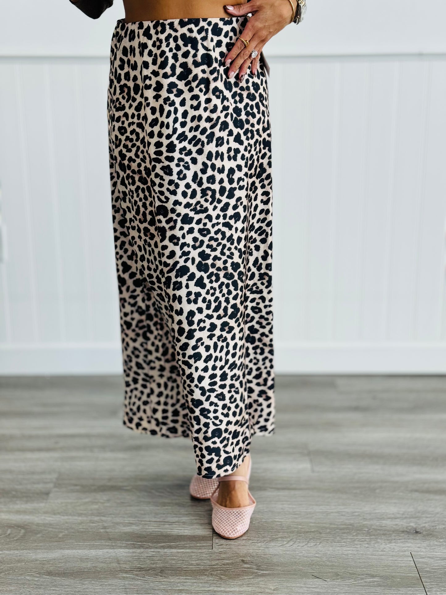 Leopard Satin Effect Maxi Skirt (Reg)