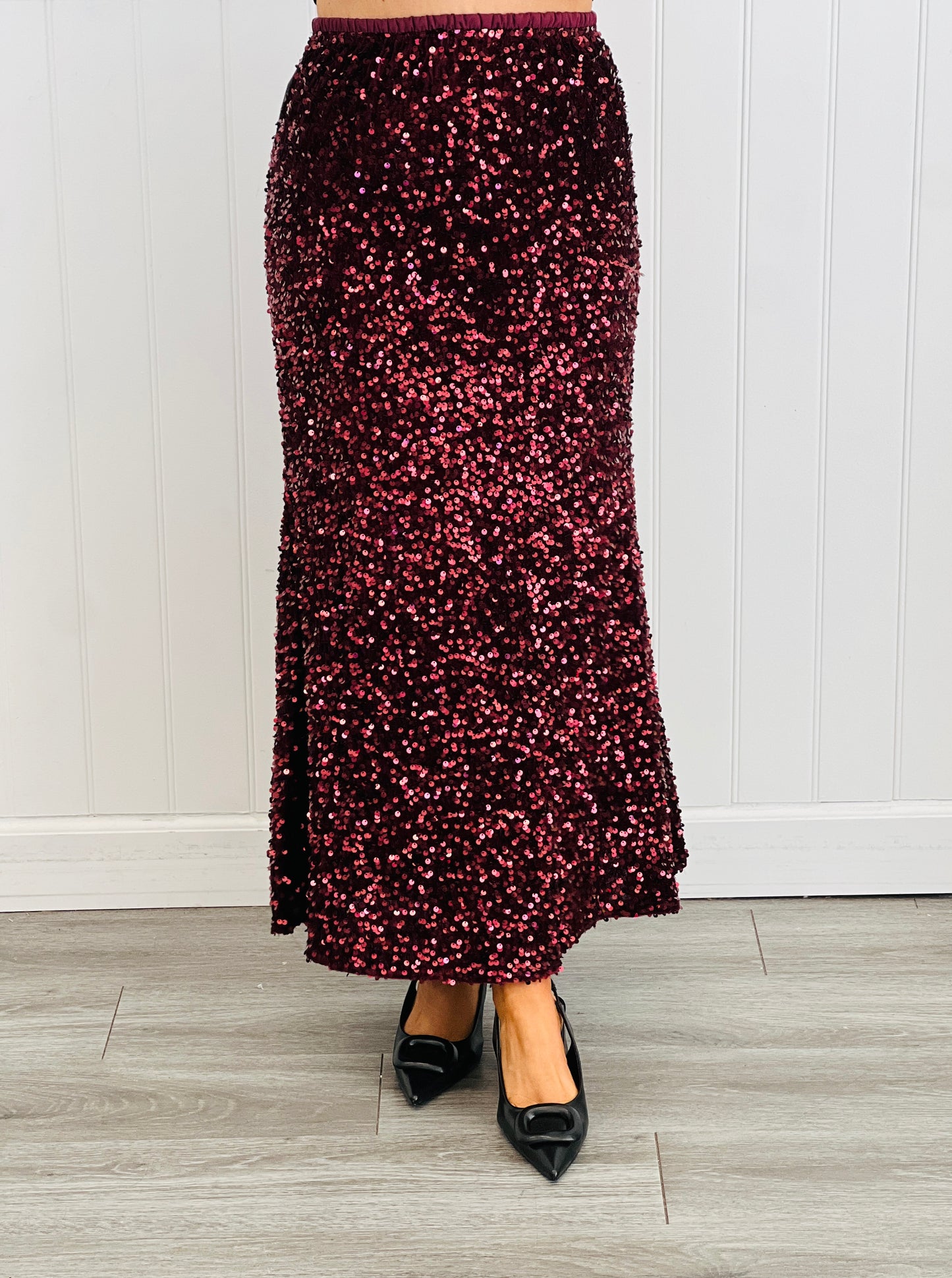 Sequin Slip On Midi Skirt (Reg.) - 2 Colors