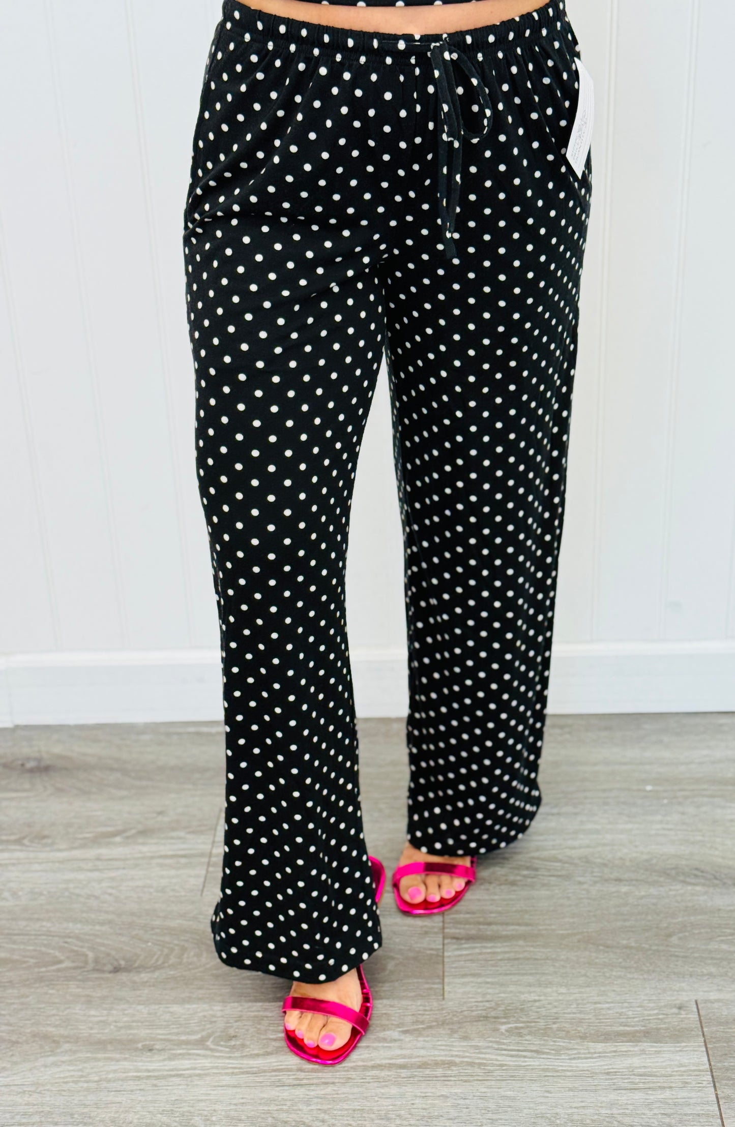 Black/White Polka Dot Drawstring Pants (Reg.)