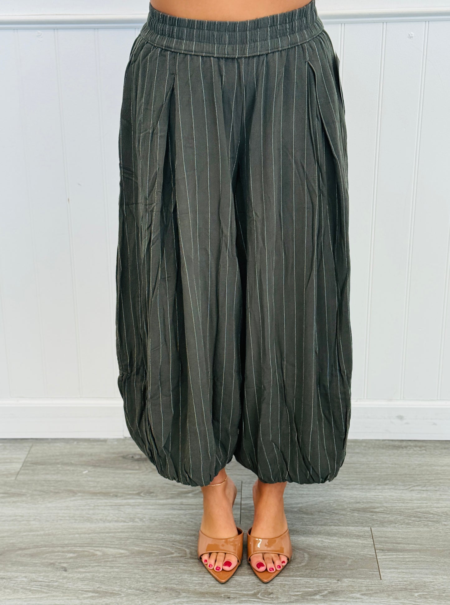 Moss Green Striped Balloon Pants (Reg & Plus)