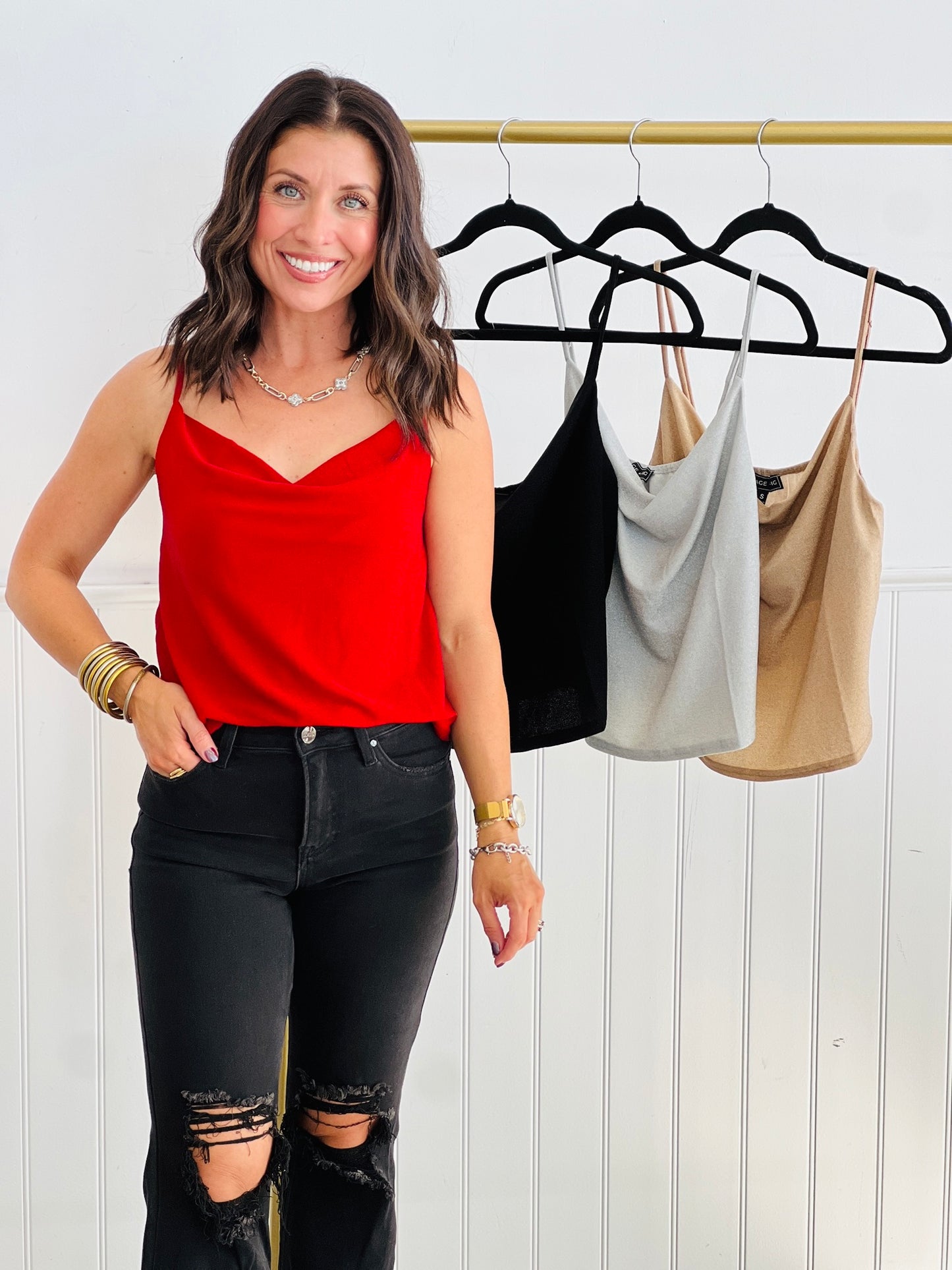 Shimmer Cowl Neck Camisole (Reg.) - 4 Colors