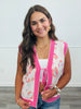 Ivory/Pink Leopard Front Tie Sweater Vest (Reg.)