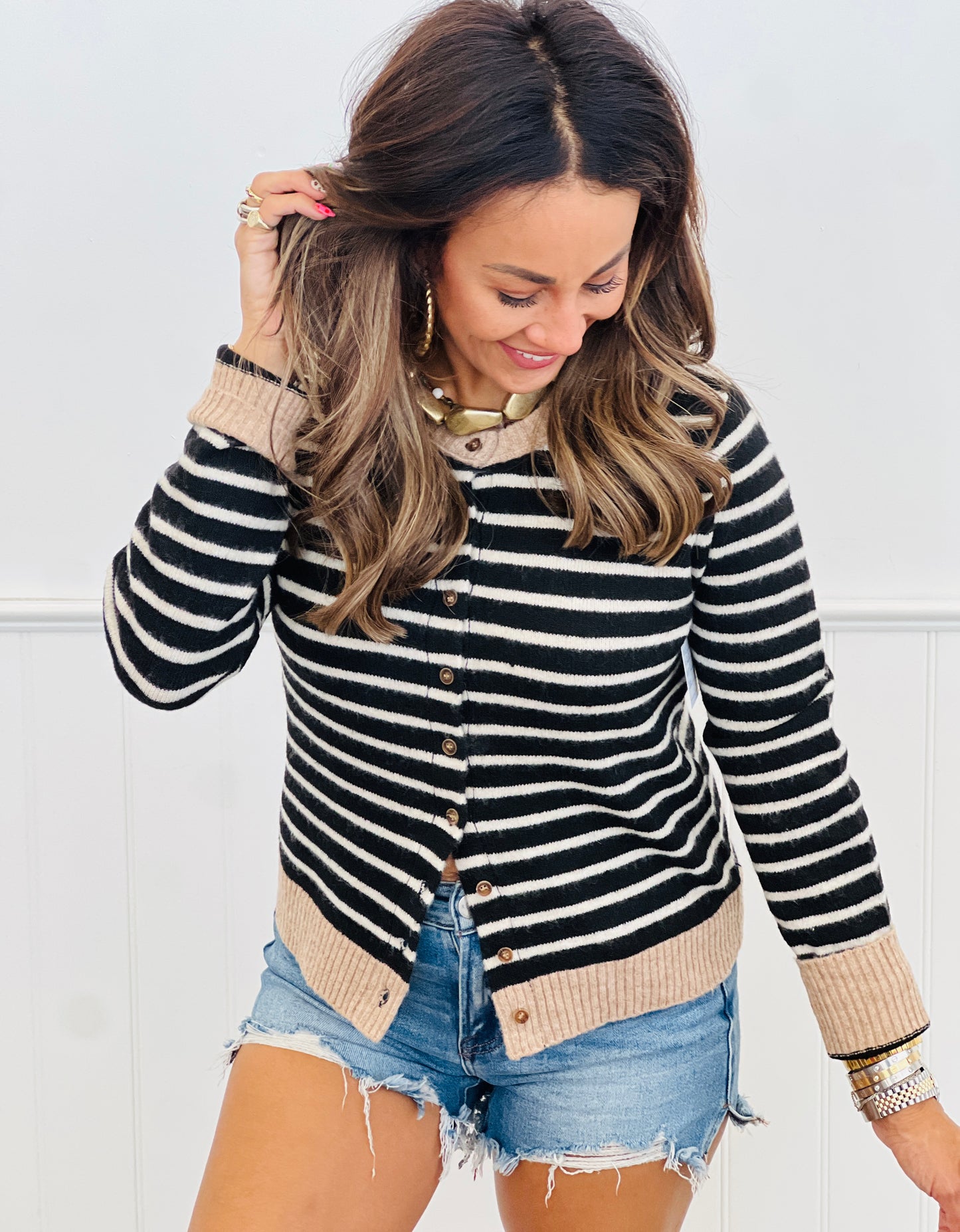 Striped Button Down Cardigan (Reg.) - 3 Colors