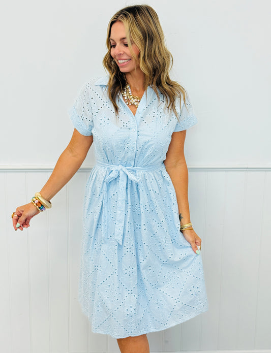 Baby Blue Embroidered Elegant Midi Dress (Reg. & Plus)